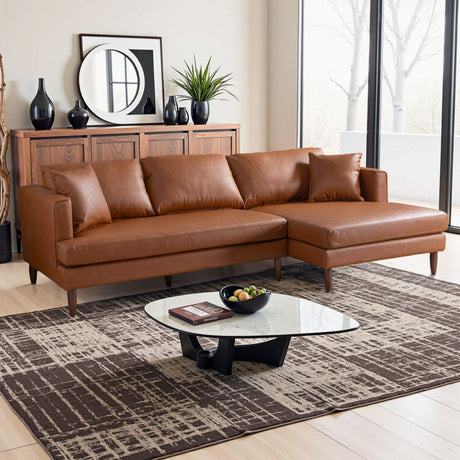 Blake Mid-Century Modern L-Shaped Sectional Sofa in Cognac Vegan Leather with Right Facing Design - sold by Home Elegance USA