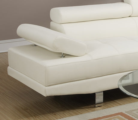 White Color Sectional Living Room Furniture Faux Leather Adjustable Headrest Right Facing Chaise & Left Facing Sofa - sold by Home Elegance USA