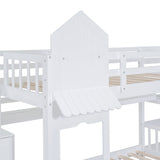 Twin-Over-Twin Castle Style Bunk Bed with 2 Drawers 3 Shelves and Slide - White - Home Elegance USA