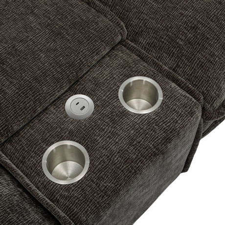 Modern Chenille Upholstered Sectional Sofa with Ottomans, USB Ports, Cup Holders, and Storage in Grey - sold by Home Elegance USA