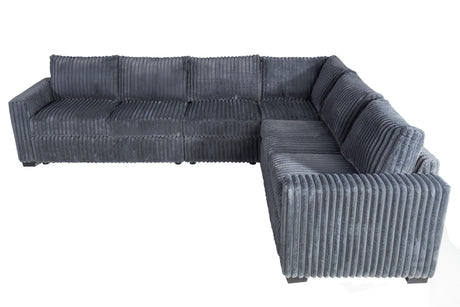 Elegant 4-Pc Sectional Set Dark Gray One Arm Loveseat Corner Wedge Armless Chair Corduroy Upholstered L-Shaped Plush Couch - sold by Home Elegance USA
