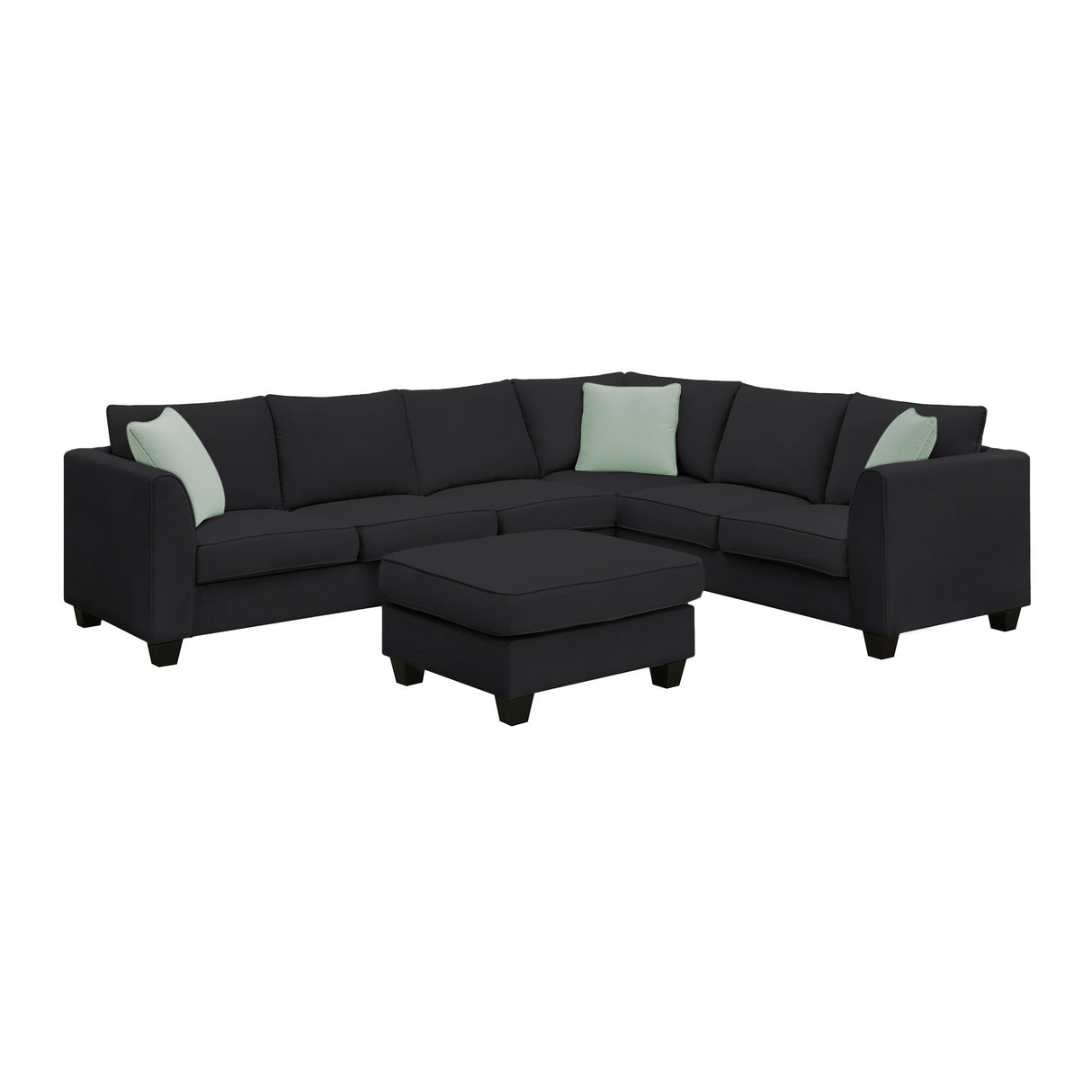 112*87" Sectional Sofa Couches Living Room Sets, 7 Seats Modular Sectional Sofa with Ottoman, L Shape Fabric Sofa Corner Couch Set with 3 Pillows, Black(New of GS008210AAB) | Home Elegance USA