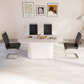 63 'medieval modern cream style MDF dining table and PU armless dining chair set 4. Assemble Desktop and Silver plated metal leg dining chair set, suitable for home&kitchen - sold by Home Elegance USA