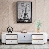 White Sintered Stone TV Stand, Media Console Television Table for Living Room and Bedroom Home Elegance USA