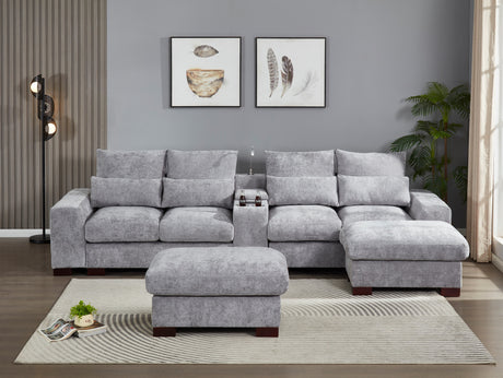 Modern Sectional Sofa Couch with Console,USB Charging Port,Reading Light,Cup Holder, Light Grey - sold by Home Elegance USA