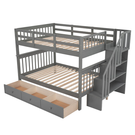 Stairway Full-Over-Full Bunk Bed with Drawer, Storage and Guard Rail for Bedroom, Gray (OLD SKU: LT100310AAE) - sold by Home Elegance USA