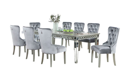 Glam Silver And Dark Gray 9pc Dining Set Table w Leaf Wingback Chairs Acrylic Tufted Dining Room Furniture - sold by Home Elegance USA