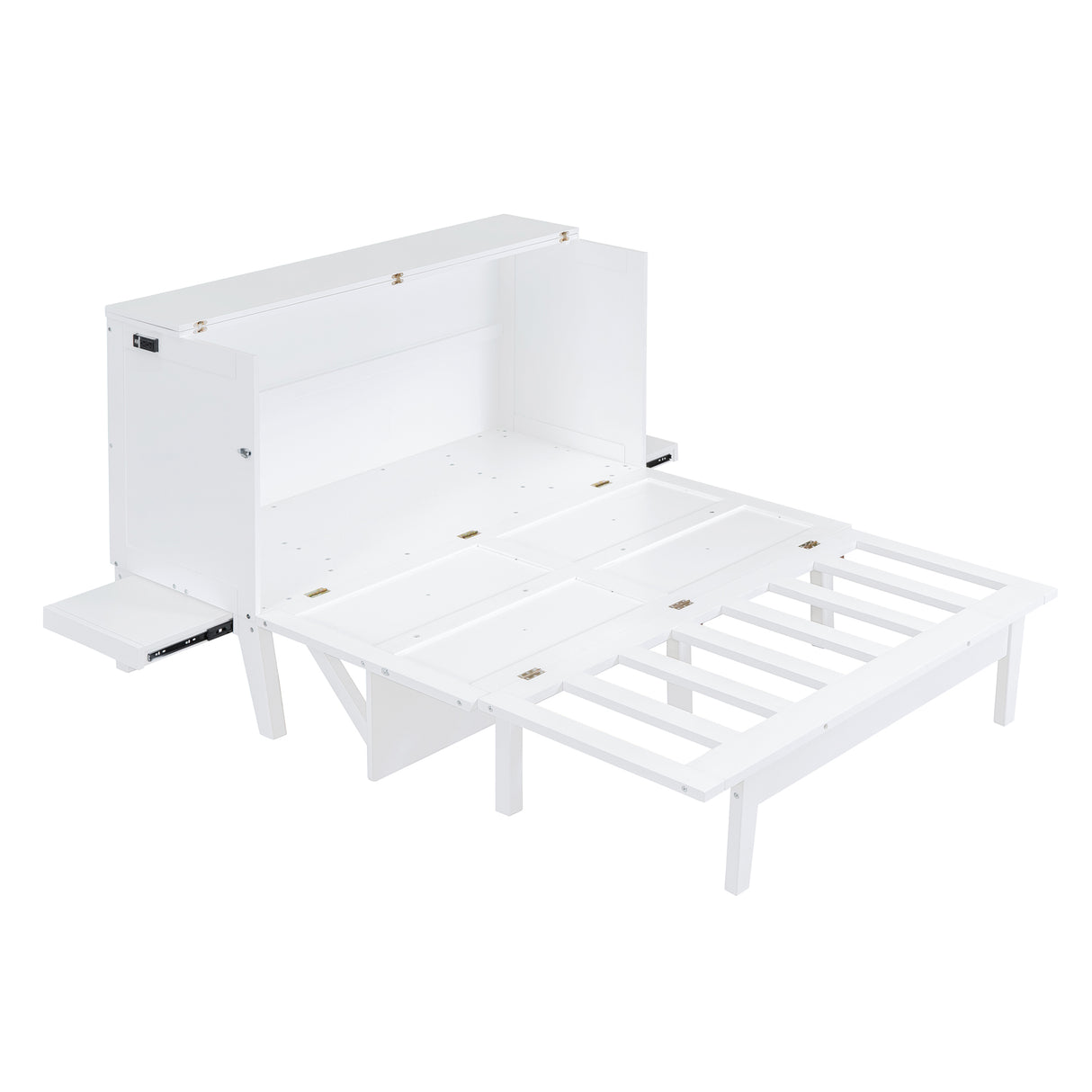 Queen Size Murphy Bed with USB Port and removable Shelves on Each Side,White - Home Elegance USA