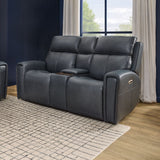 Warren Power Reclining Loveseat With Console, Power Headrest & Lumbar - Black | Flexsteel