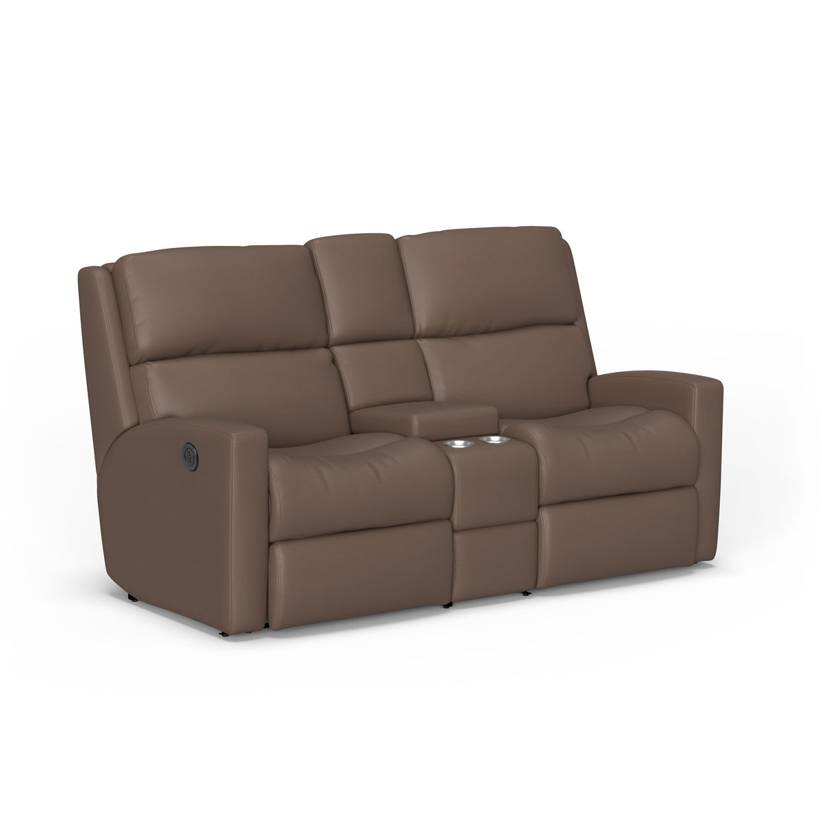 Catalina Transitional Leather Power Reclining Loveseat With Console | Flexsteel