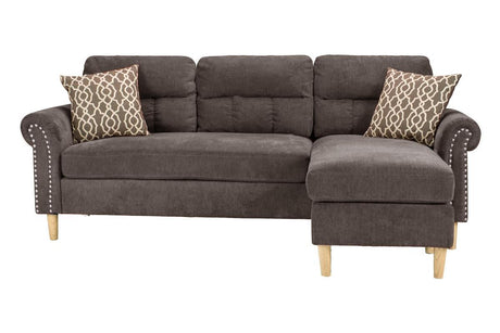 Tan Color Polyfiber Reversible Sectional Sofa Set Chaise Pillows Plush Cushion Couch Nailheads - sold by Home Elegance USA