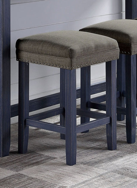 4pc Dining Table Set 1x Table 3x Stools Padded Seat Nailhead Trim USB Port And Power Outlet Antique Blue And Gray Finish - sold by Home Elegance USA