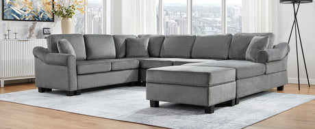 U-shaped Sectional Sofa Chenille Upholstered with Movable Storage Ottoman, Dark Gray, 111.8' - sold by Home Elegance USA