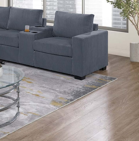 Modern Large Family Dark Gray Corduroy 6pc Sectional Set Living Room One Arm Loveseat Wedge Console Armless Chair Couch Set - sold by Home Elegance USA