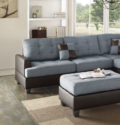 Contemporary Sectional Sofa Grey Polyfiber Linen Like Fabric Cushion Tufted Reversible 3pc Sectional Sofa L/R Chaise Ottoman Living Room Furniture Pillows - sold by Home Elegance USA