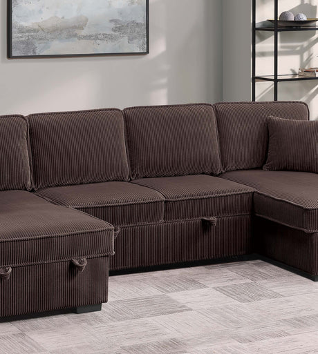 Chocolate Finish Modern Style Convertible Sectional 3pc Corduroy Fabric Upholstered Sleeper Sofa Two Storage Chaises Primary Living Room - sold by Home Elegance USA