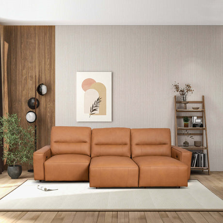 Grant Triple PWR Convertible Sofa - Cognac Leather - sold by Home Elegance USA