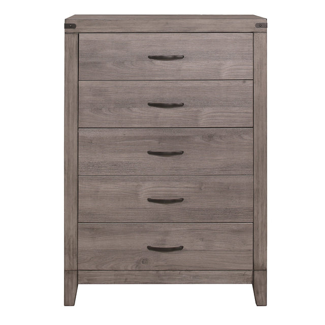 Brownish Gray Finish 1pc Bedroom Chest of 5 Drawers Melamine Laminate Dark Metal Hardware Corner Rivets - B01152308 - Home Elegance USA - 1