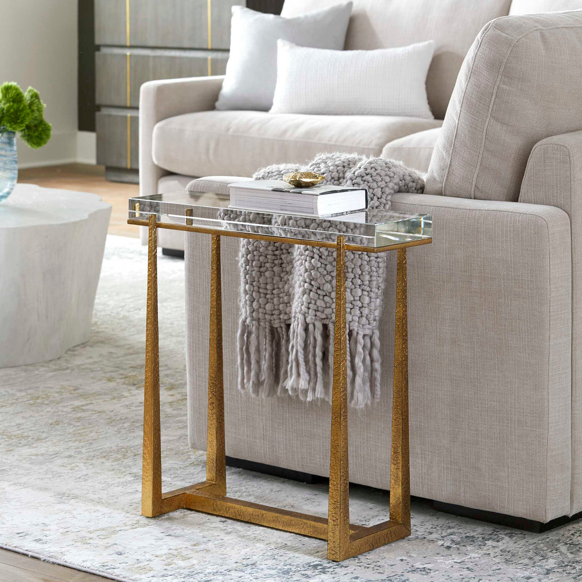Midas Thick Crystal Accent Table - Gold by Uttermost - View 2