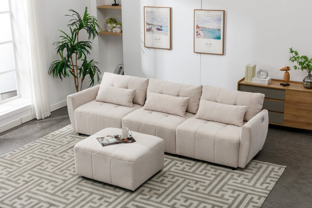 113.3" Convertible Sectional Sofa Couch 3 - Seat L - Shaped Sofa with Movable Ottoman and USB for Apartment, Living Room, Bedroom, Beige - SG000880AAA - image - 21