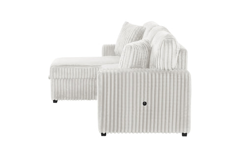 Plush Sectional Sofa W/ Pull Out Sleeper made with Velvet fabric- Cream (CA Warehouse inventory) - sold by Home Elegance USA