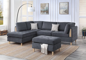3-PCS Reversible Sectional Set Living Room Furniture Charcoal Color Chenille Couch Sofa, Reversible Chaise Ottoman - sold by Home Elegance USA
