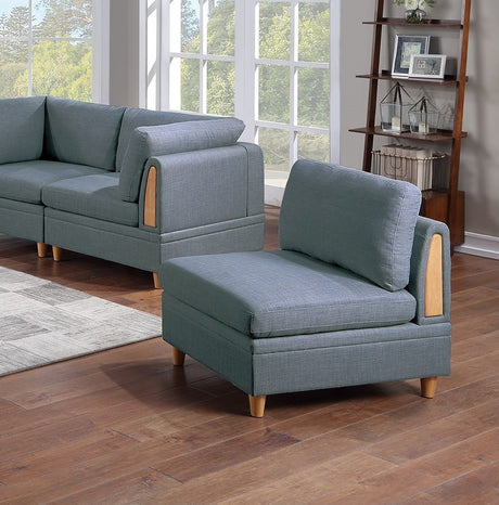 Contemporary Living Room Furniture 7pc Sectional Sofa Set Steel Dorris Fabric Couch 4x Wedges 2x Armless Chair And 1x Ottomans - sold by Home Elegance USA