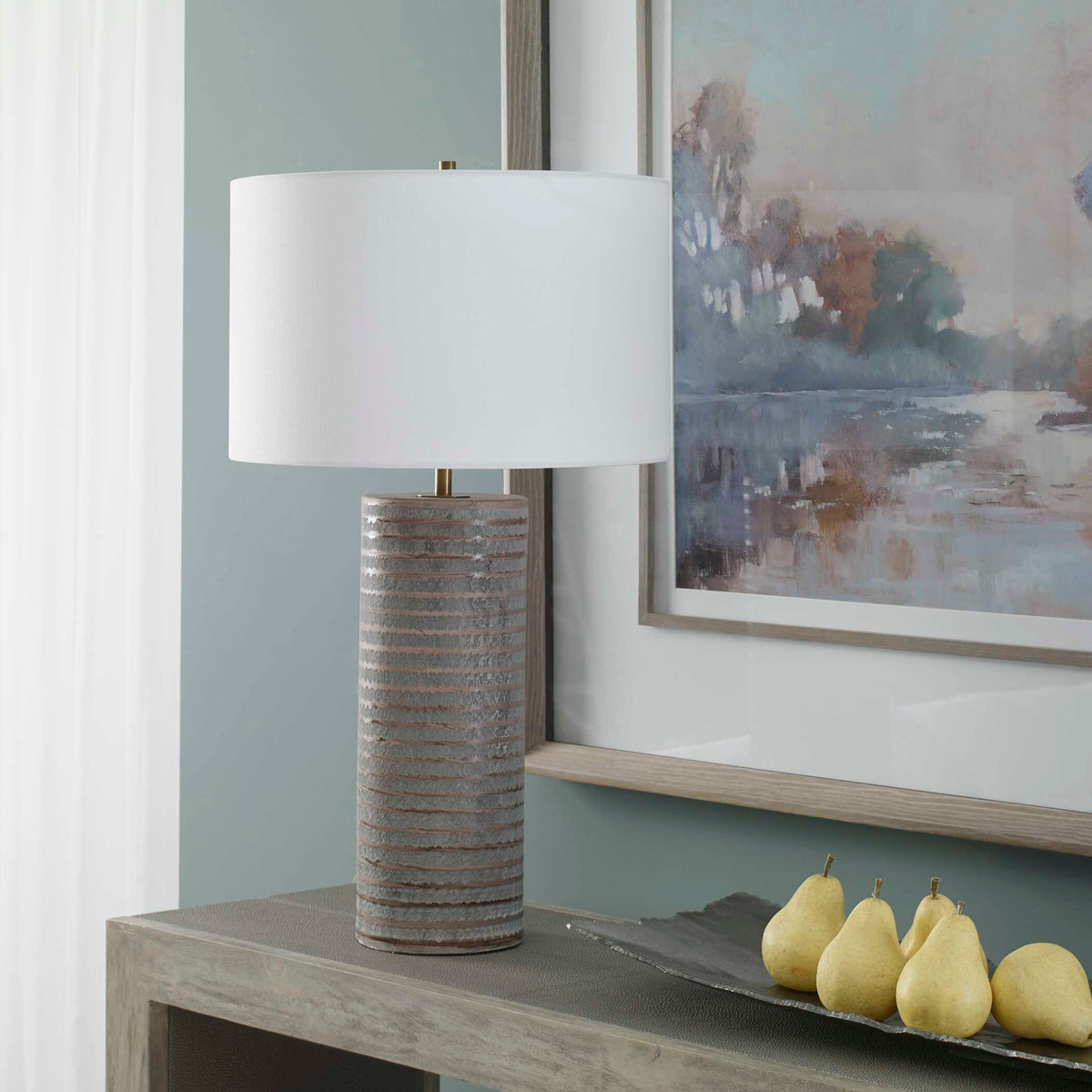 Monolith Table Lamp - Dark Gray / White by Uttermost - View 3