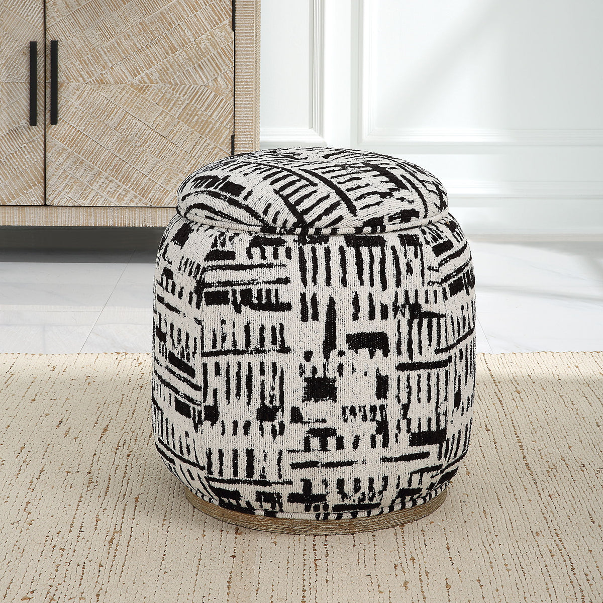 Dialogue Poof Ottoman - Black / White by Uttermost - View 2