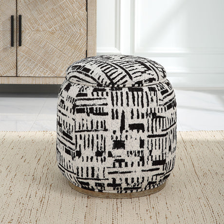 Dialogue Poof Ottoman - Black / White by Uttermost - View 2