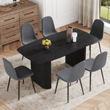 Table and chair set.67 * 35.4 inch black wood grain MDF dining table: a simple and luxurious, stable choice.Paired With 6 Dark Gray Linen Fabric Chairs.Iron Pipe Spraying Chair Legs.