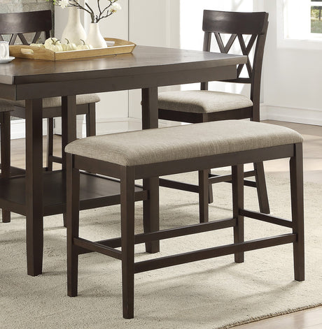 Dark Brown Finish Counter Height Table with Lazy Susan Lower Display Shelf and 4x Counter Height Chairs Bench Contemporary Dining 6pc Set Wooden Furniture - sold by Home Elegance USA