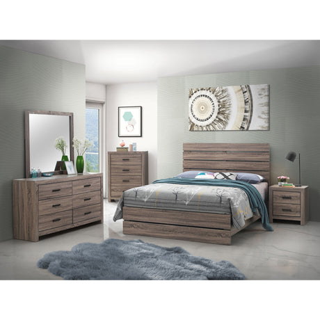 Geary Oak 5-piece Slatted Headboard Panel Bedroom Set - sold by Home Elegance USA