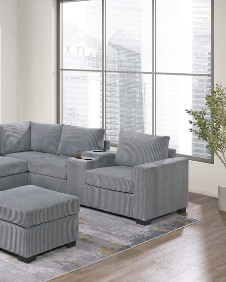 Modern Functional Light Gray Corduroy Upholstered Sectional Set Living Room One Arm Loveseat Wedge Console Ottoman 4pc Couch Sofa Set - sold by Home Elegance USA