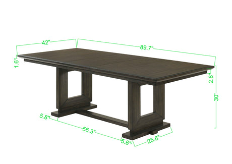 5pc Rectangular Extendable 18' Leaf Dining Table Trestle / Pedestal Base Beige Fabric Upholstered Button Tufted Chairs Wooden Dining Room Furniture Contemporary Modern Espresso Dark Brown Finish - sold by Home Elegance USA