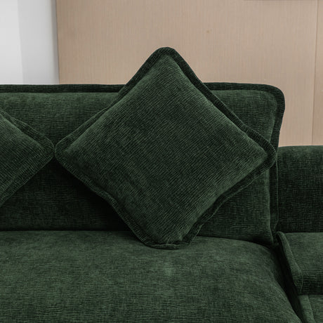 Chenille Upholstered 111' Sectional Sofa with Two Removable Ottomans, USB Ports, Cup Holders, and Storage, Green - sold by Home Elegance USA