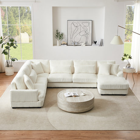 Modern Oversized U-shaped Sectional Sofa with Chaise Lounge in Beige Corduroy, 129' - sold by Home Elegance USA