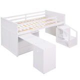 Loft Bed Low Study Twin Size Loft Bed With Storage Steps and Portable,Desk,White(OLD SKU: LT000101AAK) - Home Elegance USA