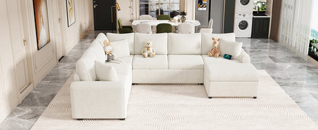 Cream Tweed Chenille Sectional Sofa with Pull-out Bed and Storage Ottoman, 112.2' for Living Room - sold by Home Elegance USA