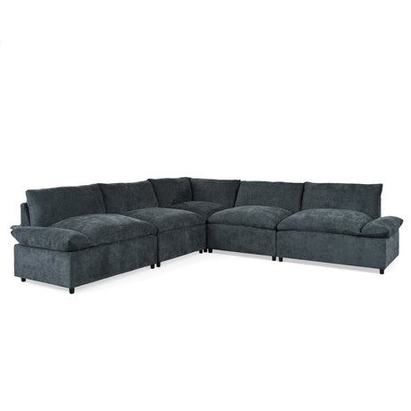 115.5' Modular Deep Gray Sectional Sofa with Durable Polyester Upholstery, Plush Cushions, Hidden Storage Compartments, and Versatile Design for Living Room, Lounge, or Office' - sold by Home Elegance USA