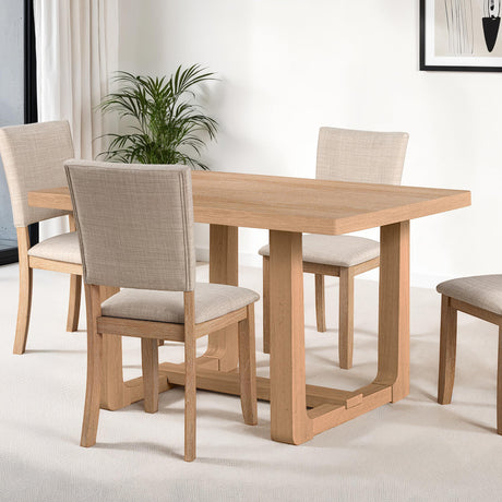 Transitional Style 5pc Dining Set Natural Finish Dining Table Trestle Base Table 4x Side Chairs Dining Room - sold by Home Elegance USA