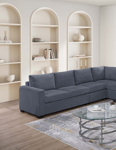 Modern Large Family Dark Gray Corduroy 6pc Sectional Set Living Room One Arm Loveseat Wedge Console Armless Chair Couch Set - sold by Home Elegance USA