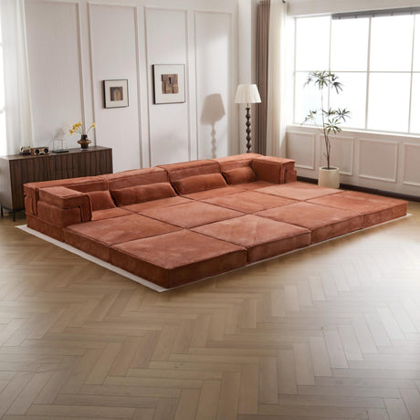 Compression Mahjong Sofa,Convertible Floor Sofa Bed,DIY Boneless Modular Sectional Sofa,No Assembly Required,Circle fleece fabric,Oversized 4 Seater with 2 Ottoman,Orange - sold by Home Elegance USA