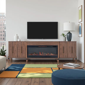 Tranquility 94 inch Fireplace TV Stand, for TVs up to 100 inches, Minimal Assembly, Walnut Finish - sold by Home Elegance USA