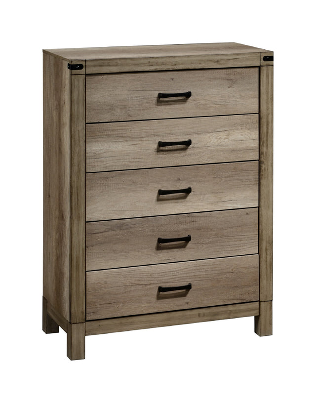 1pc Contemporary Five Drawer Chest Bedroom Solid Wood Wooden Furniture Brown Melamine Finish Rustic Furniture