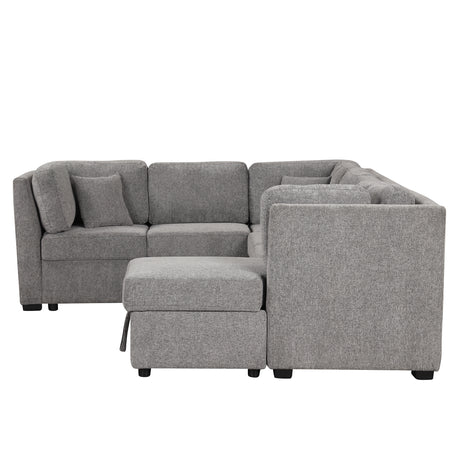 U-shaped Sectional Sofa Pull out Sofa Bed with USB Ports, Power Sockets, Storage Chaise, Light Gray Chenille, 108.6' - sold by Home Elegance USA
