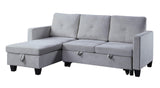 Nova Light Gray Velvet Reversible Sleeper Sectional Sofa with Storage Chaise - Home Elegance USA