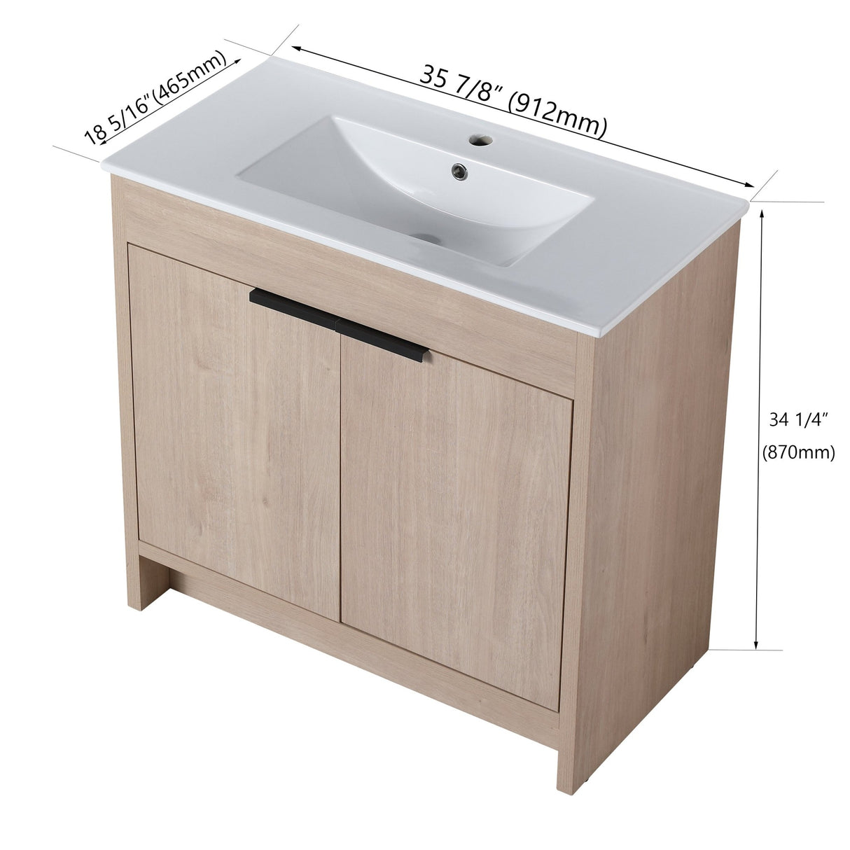 36 Inch Freestanding Bathroom Vanity with White Ceramic Sink & 2 Soft - Close Cabinet Doors (BVB02436PLO - F - BL9090B),W1286S00063 - W999S00065 - image - 15