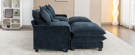 Contemporary Chenille Upholstered Sectional Sofa with Ottomans, USB Ports, Cup Holders & Storage, Blue - sold by Home Elegance USA