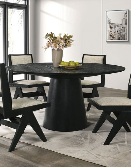 Contemporary 5pc Black Dining Set Gray Upholstery Table w 4x Side Chairs 59' Round Dining Table - sold by Home Elegance USA